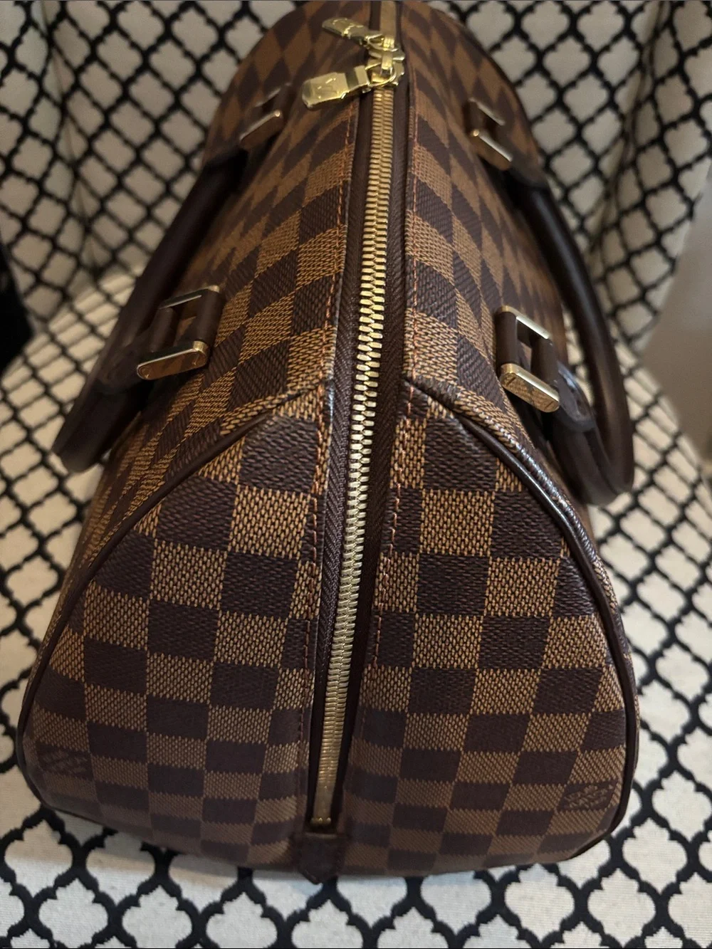 Louis Vuitton Damier Ebene Satchel in Brown with Gold Hardware